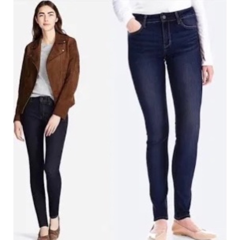 Uniqlo Dark Wash Denim Soft Slim Silhouette Straight Low Rise Comfortable Jeans